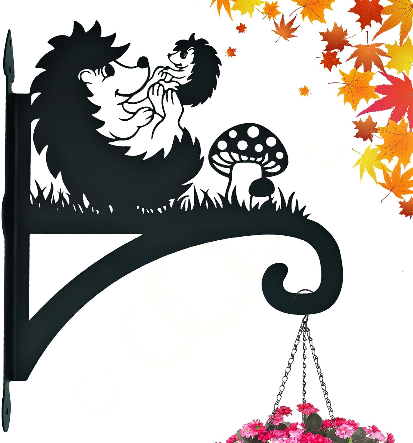 Outdoor Hanging Brackets - Hanging Plant Hangers Outdoor, Heavy Duty Iron Ornamental Hedgehog Silhouette Hanging Plant Bracket, Hanging Basket Bracket Hook Wall Mounted for Flower Pot, Lantern, Bird Feeder, Wind Chimes