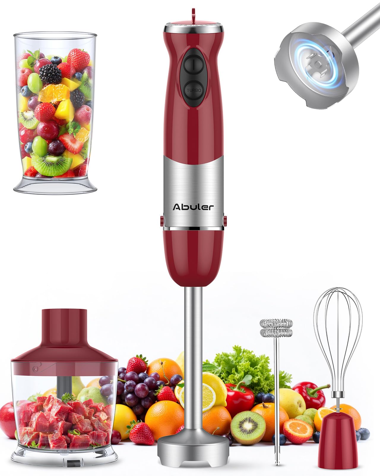 Immersion Blender Handheld 1000W 5 in 1 Corded Stick Hand Blender Kitchen with 12 Speed, BPA-Free, Mixing Beaker, Chopper, Whisk, Milk Frother, Perfect Emulsifier for Soup, Baby Food, Sauce, Puree Image