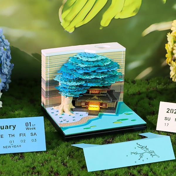 2026 TIME PIECE CALENDAR 3D CASTLE DESK CALENDAR MEMO PAD PAPER TEAR AWAY CARVING ART NOTEPAD GIFT FOR VALENTINE’S DAY GIFT HOUSEWARMING OFFICE DESKTOP DECORATION (WITH CALENDAR & LIGHT)