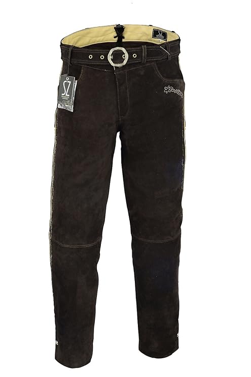 Shamzee Trachten Lederhose lang inklusive Gürtel aus Echtleder in Braun Farbe