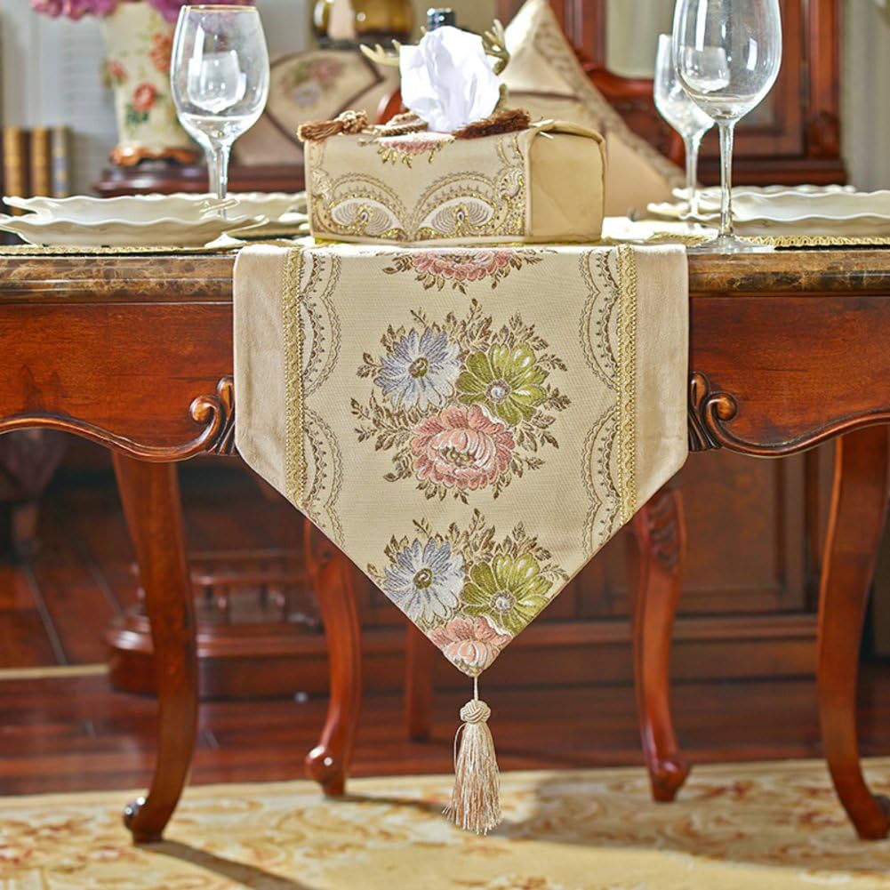 European-style Luxury Table Cloth Fabric Silver And Gold Embroidered Table Runner European-style Coffee Table Cloth-A 34x180cm(13x71inch)