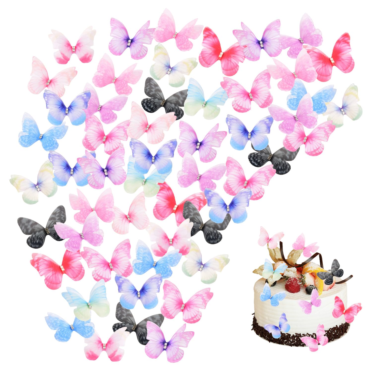 100 Pieces Double Layer Three-Dimensional Butterflies, Butterfly Decoration, Butterflies For Crafts, Butterfly Decoration Hanging, Craft Decoration, 3D Butterfly Organza