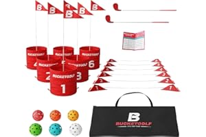 bucketgolf Game 6 Hole Bundle with Clubs - The Best Backyard Golf Game for All Ages and Levels Adults, Kids, Families, Schools, Yards, Parks, Beaches, Vacation. (2 Clubs (2 RH))
