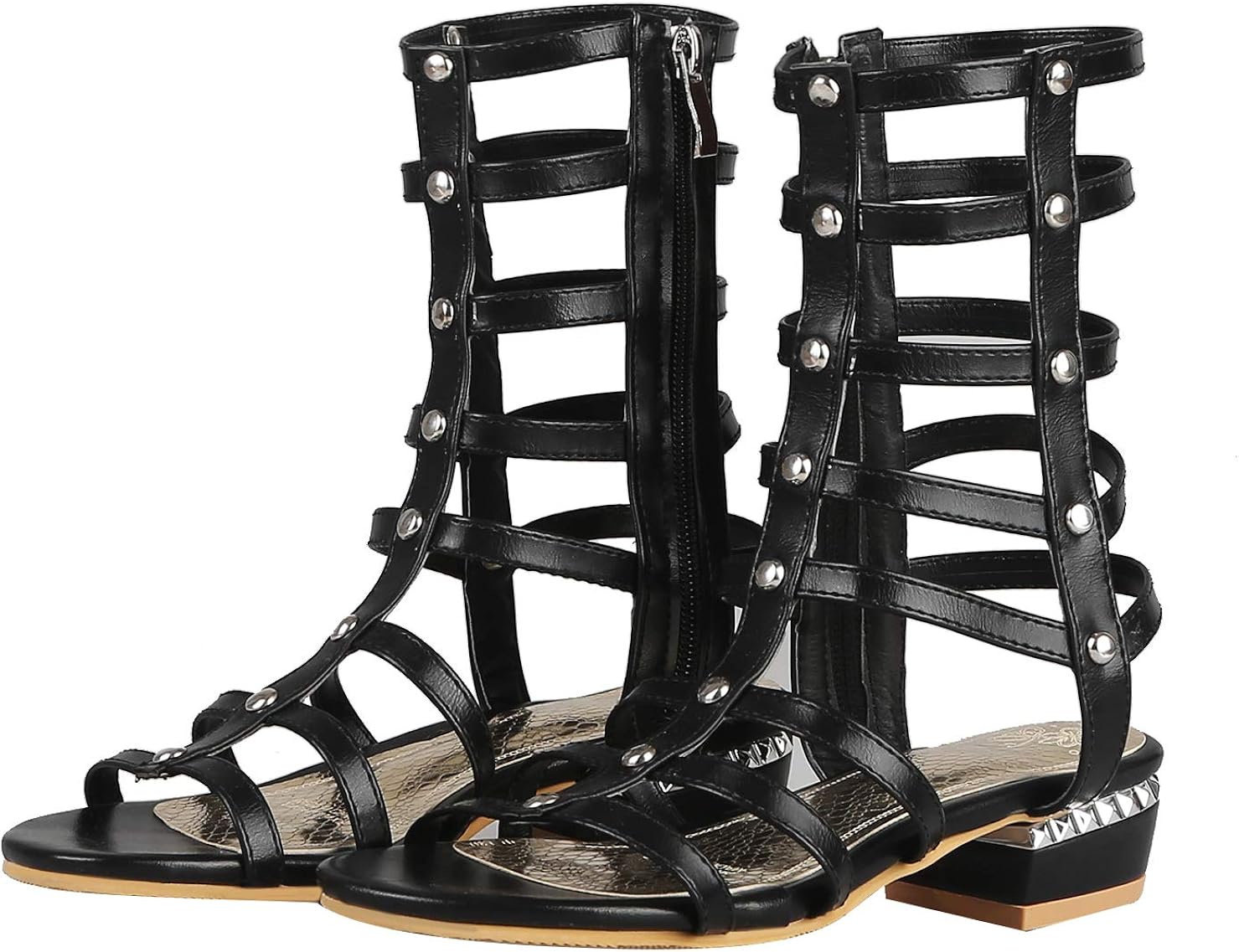 studded block heel gladiator sandals