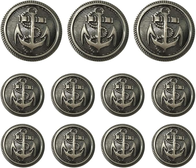 Grekywin Naval Anchor Button, Circular Metal Vintage Button, for Coat