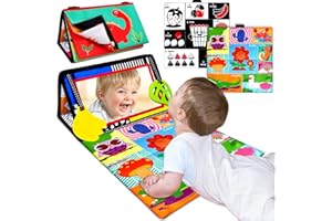 Aboosam Tummy Time Baby Mirror Toys - Newborn Toys 0 3 Months Brain Development Infant Toys - Montessori Sensory Toys High Contrast Crinkle Toys Toys for Babies 0 4 6 9 Months