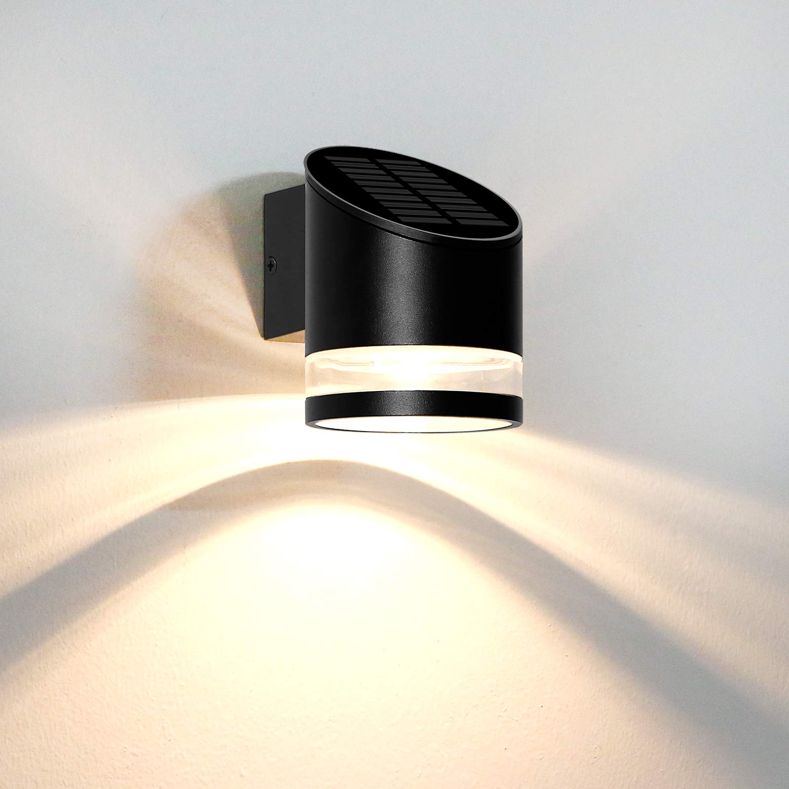 HLFVLITE Solar Wall Light Outdoor Decorative Aluminum Wall Sconce Dusk to Dawn, Wireless Waterproof LED Fence Light Lantern Fixture for Porch, Deck, Fence, Patio, Front Door, Stair, Warm White Black