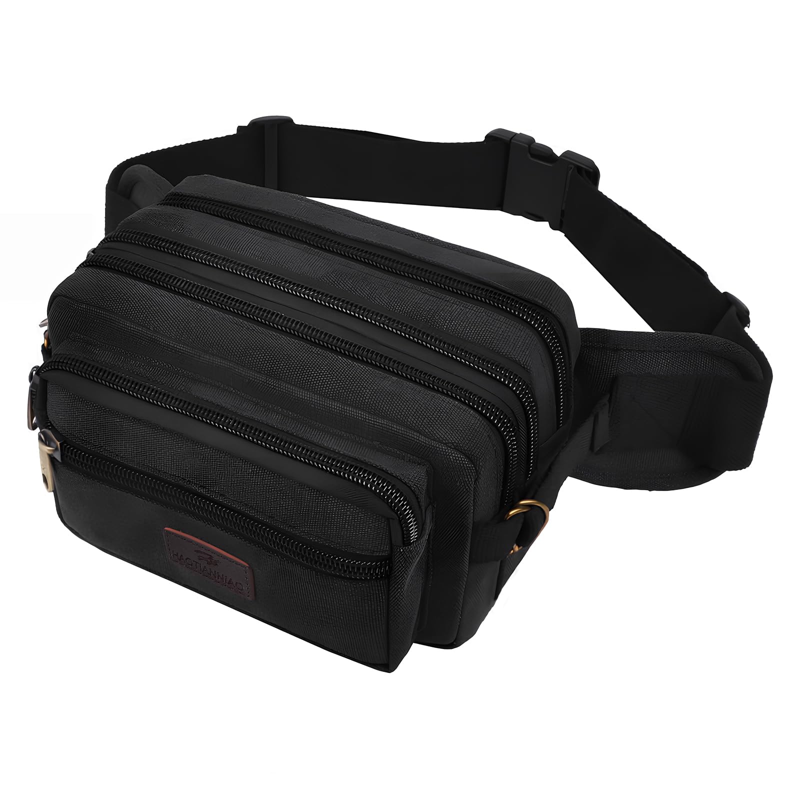 SUNSEATON Large Bum Bag with 6 Zip Pockets, Waist Bag, High Capacity Waist Fanny Pack for Cycling Hiking Travel Holidays Festivals (Black)