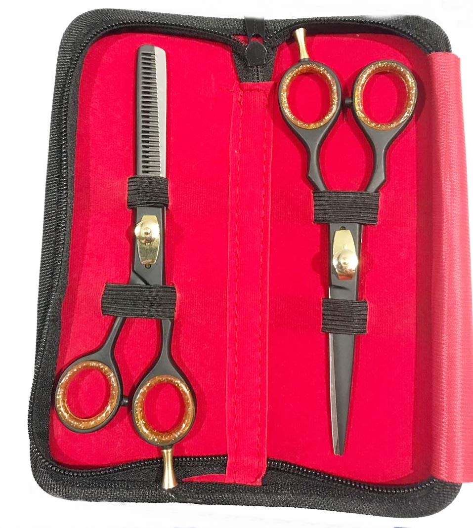 Professional Barber Scissors Shears Hair Thinning Hairdressing Salon Set 5.5" 6.0" 6.5" (Black Barber kit 5.5")
