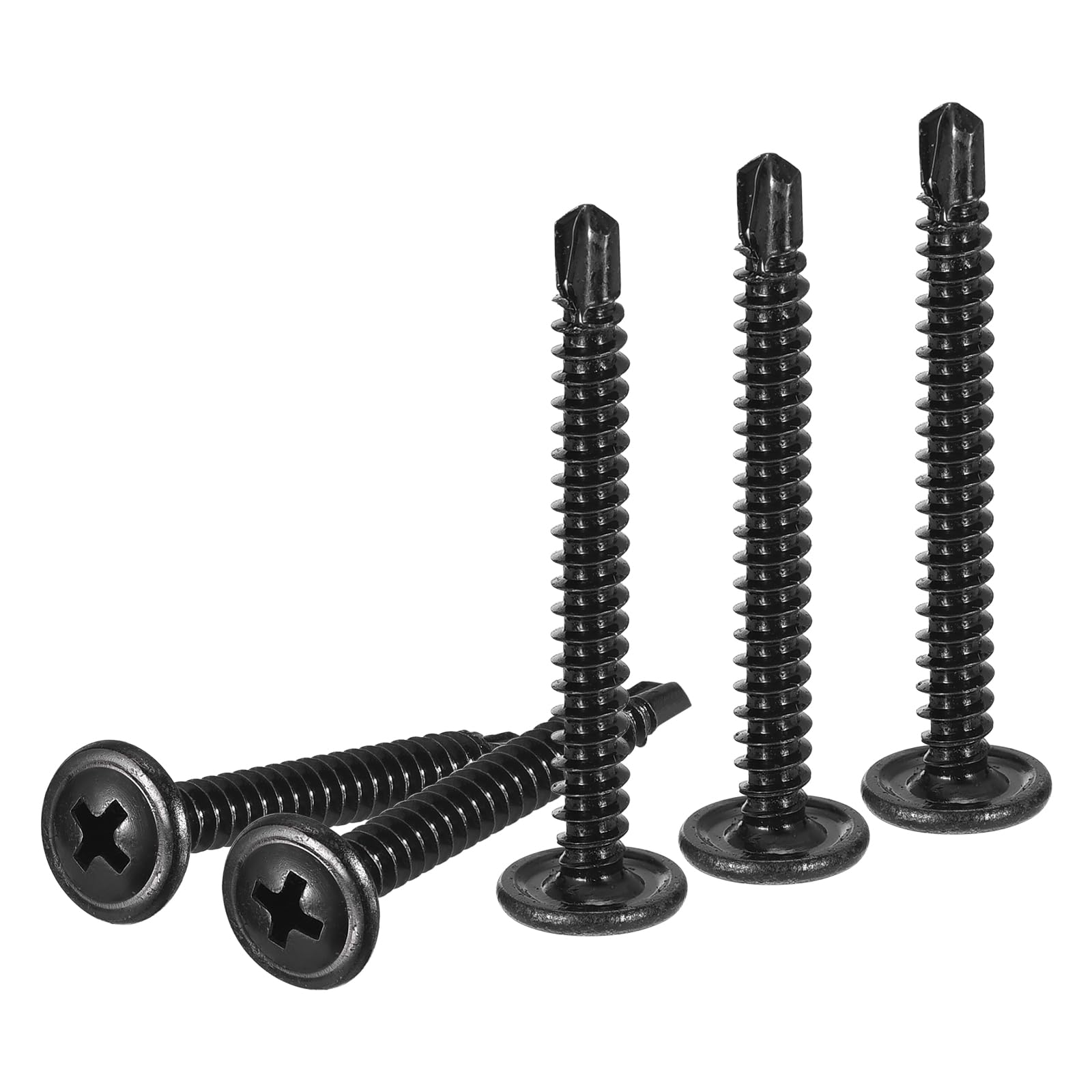 DTGN #8x1-1/2 Sheet Metal Screws - 120 Pack - for Wood, Furniture - Carbon Steel Phillips Round Head Washer Drill Tail Self Tapping Screws - Black