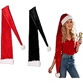 LGFKJNNJ Extra Long Funny Christmas Santa Hat - Overlength Plush Christmas Santa Claus Hats,5 Feet Long-tail Xmas Costume Hats for Party,Long Black Red Santa Hat,2 Pcs