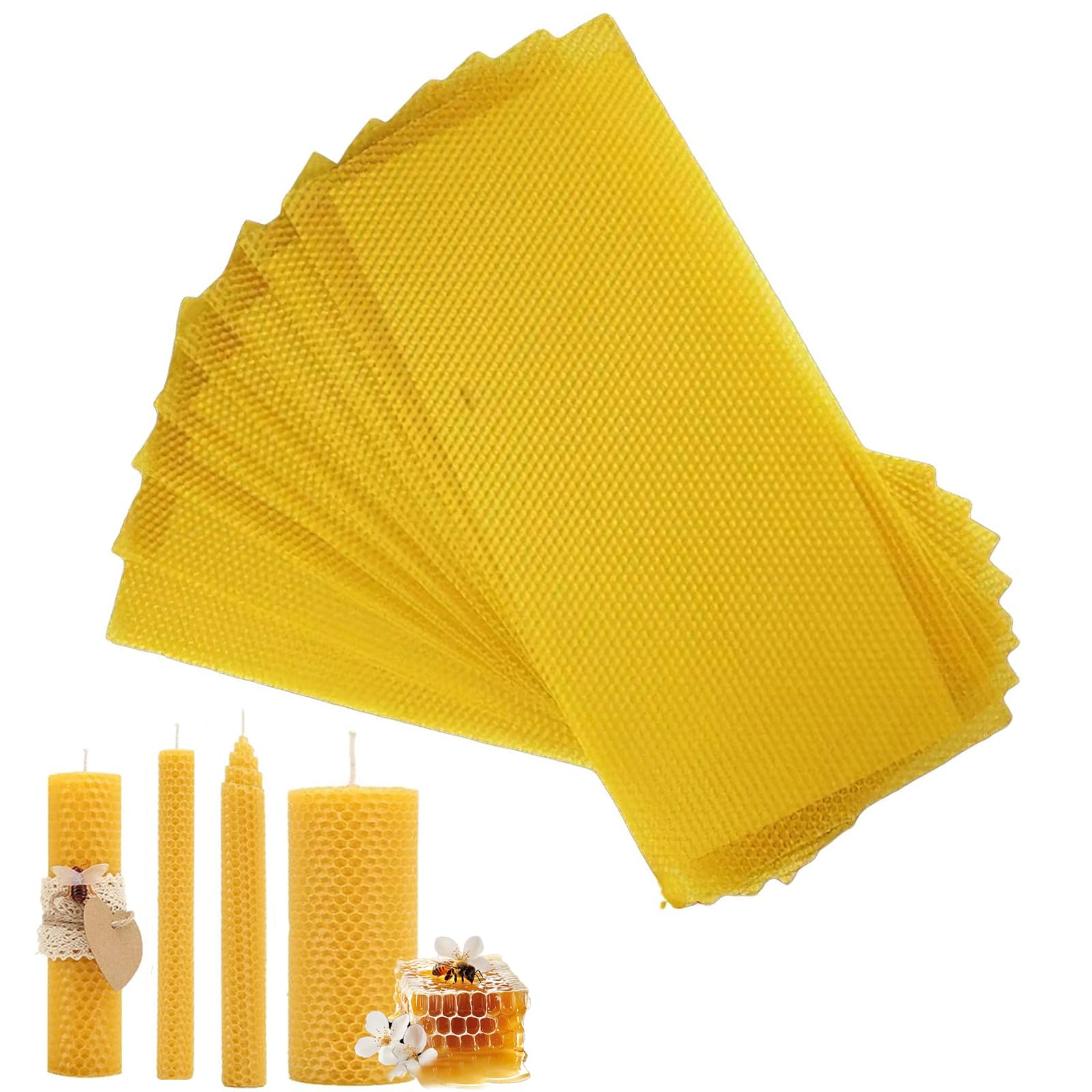Pure Beeswax Sheets for Candle Making, 10 Pcs 13cm X 9cm Natural Organic Beeswax Rolling Sheets, Wax Sheets for Beekeeping Bee Wax Nest Bed, Easy DIY Beeswax Candle Making Kits for Adults
