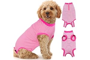 WABDHALY Wabdhally Dog Surgery Recovery Suit,Surgical Suit for Small Female Spay,Soft Combed Cotton,Rose Striped Zipper Onesie S