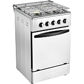 20-Inch Gas Range with 4 Burners, 68L Rotary Baking Oven, Stainless Steel Body, Double Layer Tempered Glass Door (NG-LPG Conversion Kit)