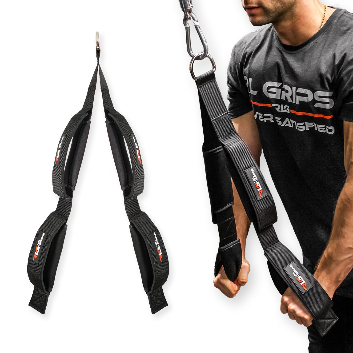RL Grips - Long Triceps Strap for Cable Training – Pulley Accessory for Gym Cable Machine – Triceps, Facepull or Pullover Strap with Adjustable Nylon Attachment