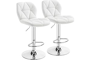 Yaheetech Barstools Set of 2, PU Leather Counter Stools Bar Chairs with Backrest, Height Adjustable Swivel Tall Chairs for Home Bar Kitchen Island, White