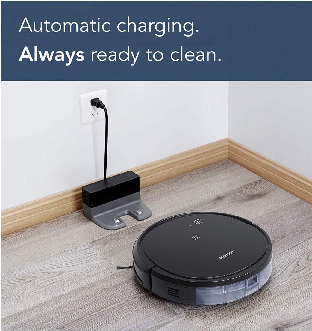 Ecovacs DEEBOT 500 Robot Vacuum Cleaner with Max Power Suction, Up to 110 min Runtime, Hard Floors and Carpets, Pet Hair, App Controls, Self-Charging, Quiet, Large, Black -