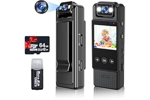 BZZCAM Small Body Camera with Audio and Video Recording Wearable 1080P Body Cam 64G Portable Bodycam Mini Video Recorder | with Clip and Flash Light | 1.3”LCD Screen | 180°Rotatable | Night Vision