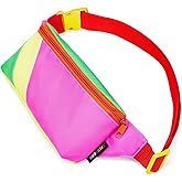 sissycos 80s Retro Neon Fanny Pack, 90s Accessories for Women Men Waist Packs, 2 Pockets Belt Waist Crossbody Bag, Adjustable And Lightweight