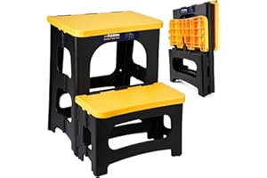 Flottian Folding 2 Step Stools,8" & 17" Dual Heights,Foldable Step Stool for Adults and Kids,Hold up to 300 lbs,Collapsible Step Stool for Kitchen Bedroom Office Bathroom RV, Yellow