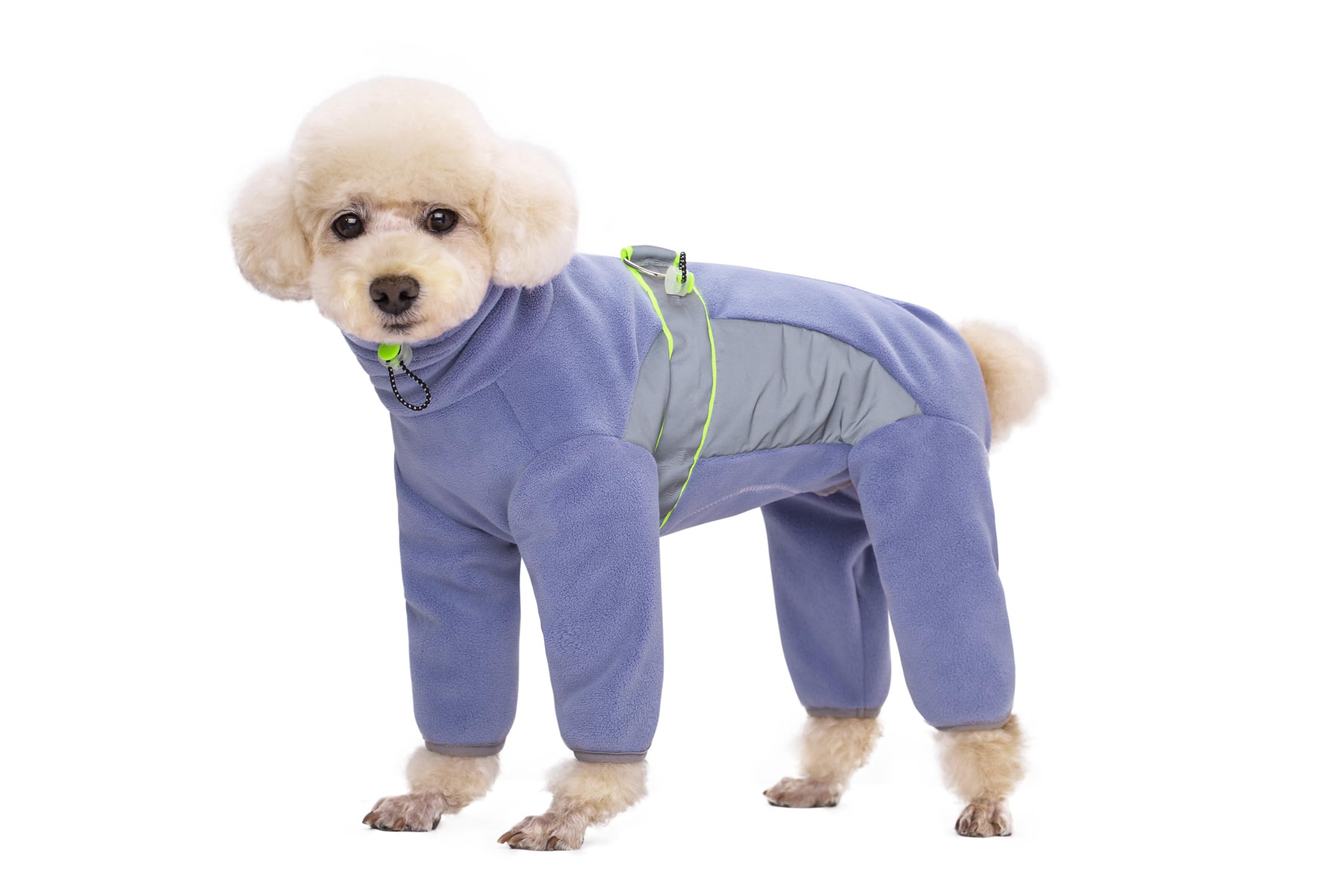 Dog Fleece Winter Warm Clothes,Waist Adjustable Puppy Onesie with D-Ring and Reflective Strips,Cold Weather Pet Long-Sleeved Coats Recover Suit For Small Medium Dogs_S(Purple)