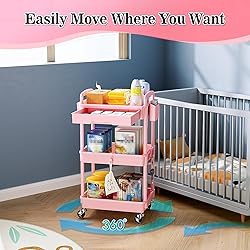 SUNALLY 3 Tier Rolling Cart with Drawer, Bathroom