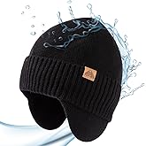 TOP-EX DryKnit™ Unisex 80% Merino Wool Waterproof Beanie with Ear Flap Warm Winter Fleece Lined Beanie Hat M/L/XL