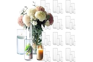 Sandraheer 48 Pack Clear Glass Cylinder Vases for Centerpieces - Different Sizes Floating Candle Vases Holder -4", 6", 8",10" Hight Perfect for Weddings and Events