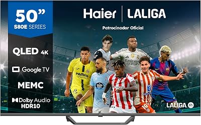 QLED 4K UHD H50S80EUX - Smart TV 50", Google TV, Dolby Audio, HDR 10, Smart Remote Control, Google Assistant, Bluetooth 5.1, DBX TV, HDMI 2.1 x 4, Sin Marcos, 2024