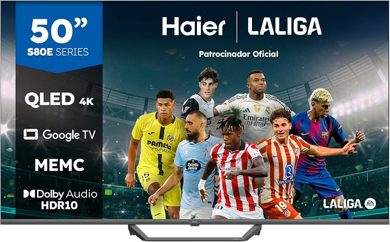 QLED 4K UHD H50S80EUX - Smart TV 50", Google TV, Dolby Audio, HDR 10, Smart Remote Control, Google Assistant, Bluetooth 5.1, DBX TV, HDMI 2.1 x 4, Sin Marcos, 2024