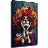 Dia De Muertos Catrina Painting Wall Decor, Mexican Catrina Tradition Wall Art, Day of The Dead Mexican Festival Art Framed Poster Ready To Hang (Framed,16×24 inch)
