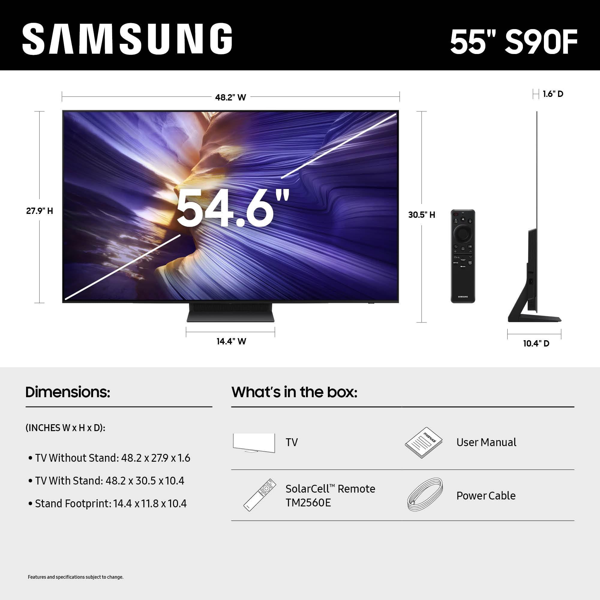 SAMSUNG 55-Inch Class OLED S90F 4K Smart TV (2025 Model) NQ4 AI Gen3 Processor, 4K AI Upscaling Pro, OLED HDR +, Motion Xcelerator 144Hz, Samsung Vision AI, Alexa Built-in