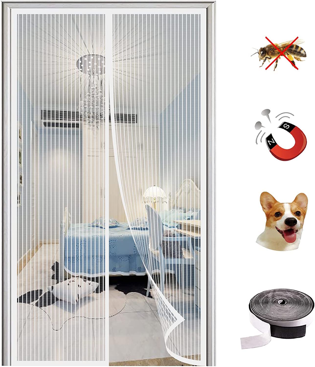 KZhanmy Magnet Fly Screen Door Insect Protection, Magnetic Mosquito Net,Automatic Closed Anti-Mosquito Curtain for Balcony and Patio Door-White A||80X200CM