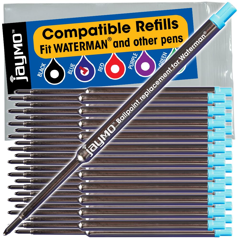 Jaymo Replacement for Waterman 834264 - Measures 4.4 in / 112 mm Long - Ballpoint Pen Refill - 24 Blue