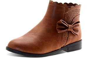 LseLom Girls Ankle Boots Kids Ankle Booties Bow Side Zipper Low Heel Outdoor Warm Shoes for Little Kids/Big Kids