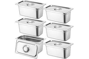Thenshop 6 Pack Stainless Steam Hotel Pan with Lid Deep Steam Table Pan Reusable Anti Rust Water Restaurant Supplies for Home Party Buffet(12.8 x 6.89 x 5.91 Inches Pans,1/3 Size Lids)