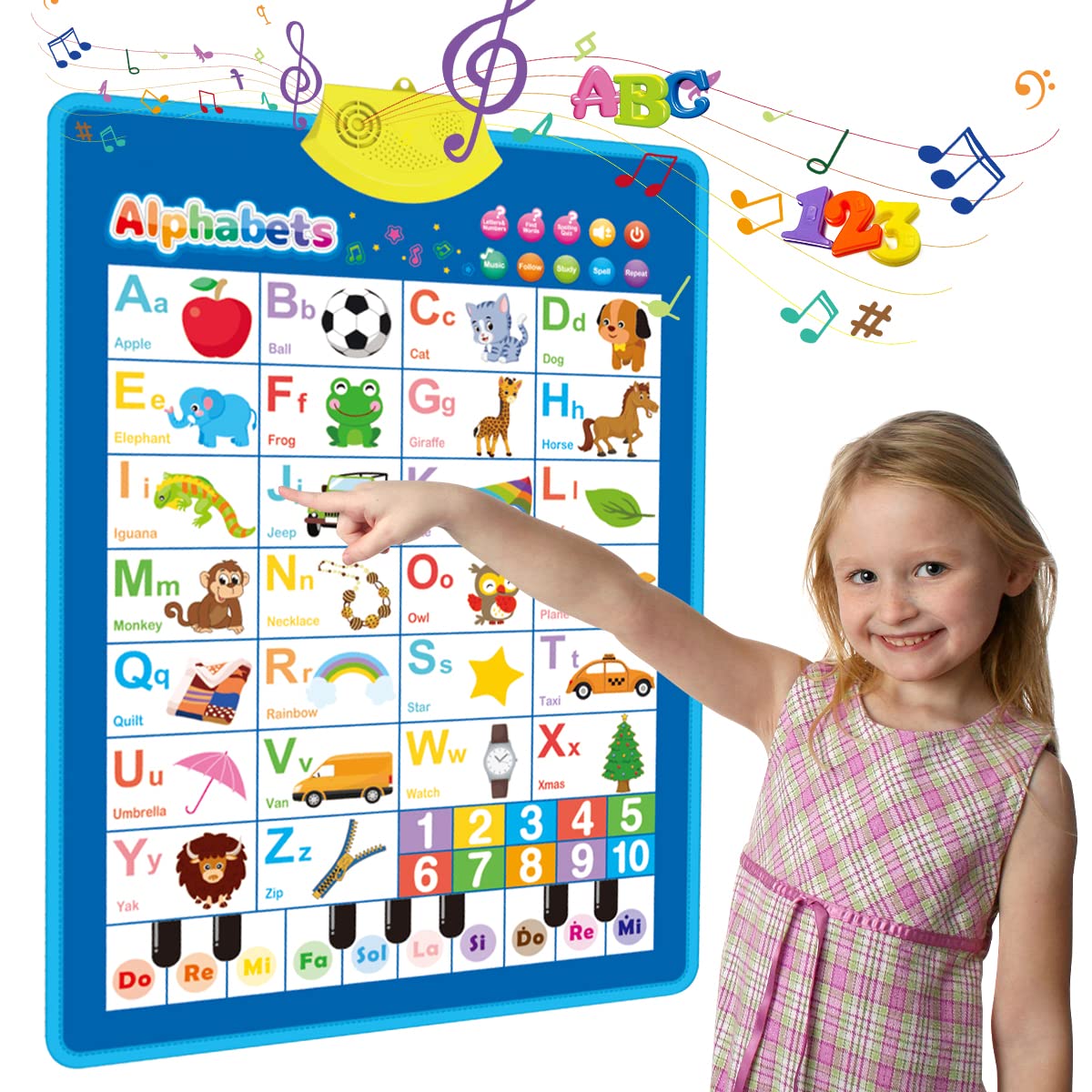 Talking Alphabet Wall Chart for Kids, Interactive Electronic ABC Learning Poster with Music & Piano Sounds, Educational Wall Chart Toy for Toddlers Age 2–6