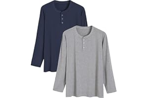 Latuza Men's Long Sleeve Pajama Shirt 2 Pack Henley Neck Sleep Tops