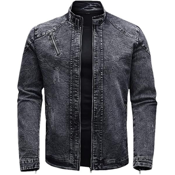Maiyifu-GJ Men's Fleece Lined Denim Jacket Stand Collar