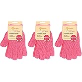 Evridwear Exfoliating Glove for Shower Bath, Body Wash Loofah Gloves Women | 100% Nylon, Thick, Hanging Loop, Exfoliate Dead Skin for Dry Sensitive Skin No Irritation(Hot Pink Deep Exfoliation- 3 Pairs)