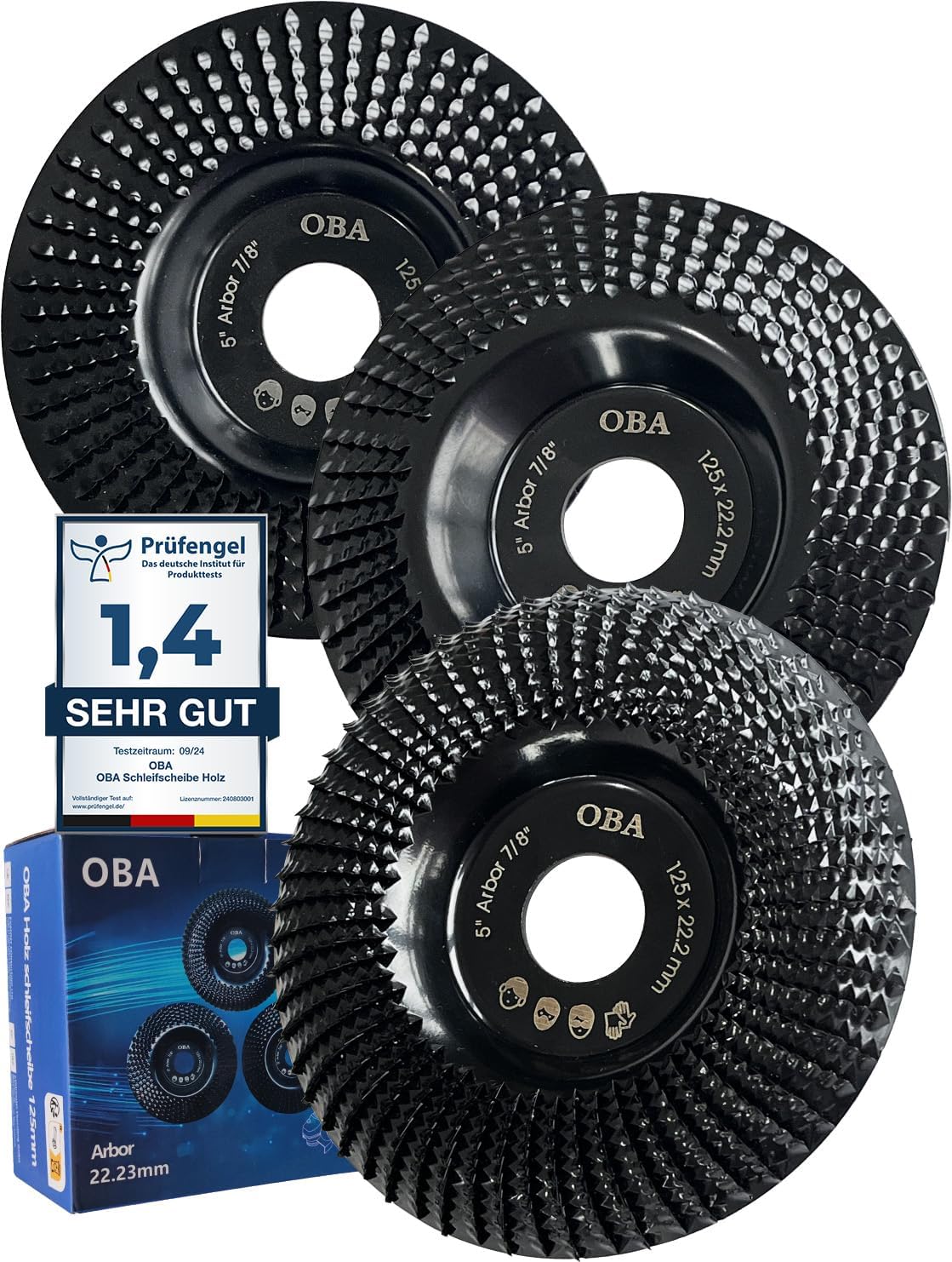 OBA Angle Grinder Wood Carving disc 125mm, 3pcs Wood Grinding Wheel, Grinder Shaping disc for Angle Grinders with 22.23mm Arbor