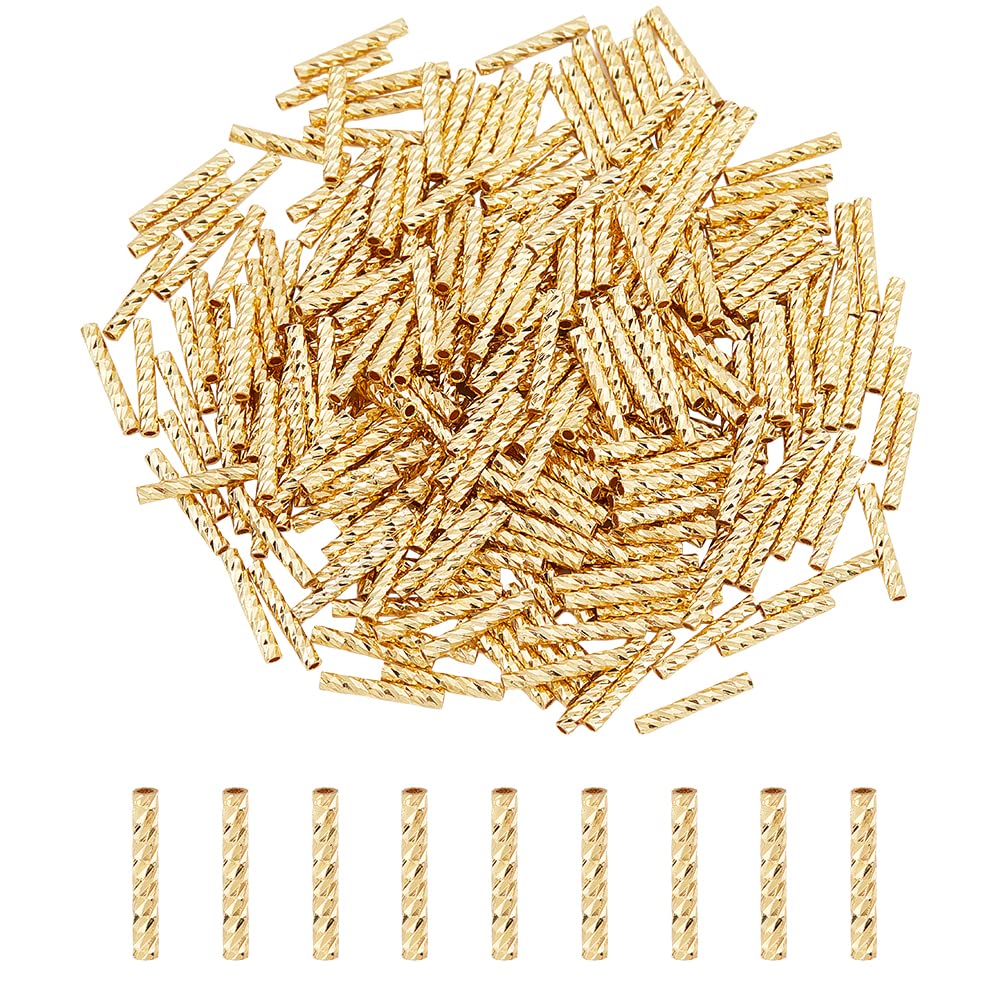 DICOSMETIC 300Pcs Golden Brass Cylindrical Craft Bead, 10mm, 1.5mm Diameter, 1mm Hole, Great for Jewelry Making & DIY Crafts
