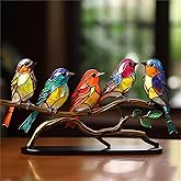 Stained Glass Birds on Branch Desktop Ornaments, Stained Acrylic Double Sided Multicolor Hummingbird Craft Statue, Metal Art Bird Sculpture - Discover The Enchanting World of Nature (Harmonious)