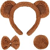 Chanaco Bear Ears Headband Bow Tie and Tail Set Bear Costume Adult Women Halloween Animal Costumes Cosplay Dress Up Accessories Party Decoration Gifts Brown