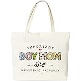 seclate Boy Mom Gifts, Mom Tote Bag, Mother's Day Gift for Mama, Best Mom Ever Reusable Cloth Cotton Bags for Travel Shopping Beach - O02