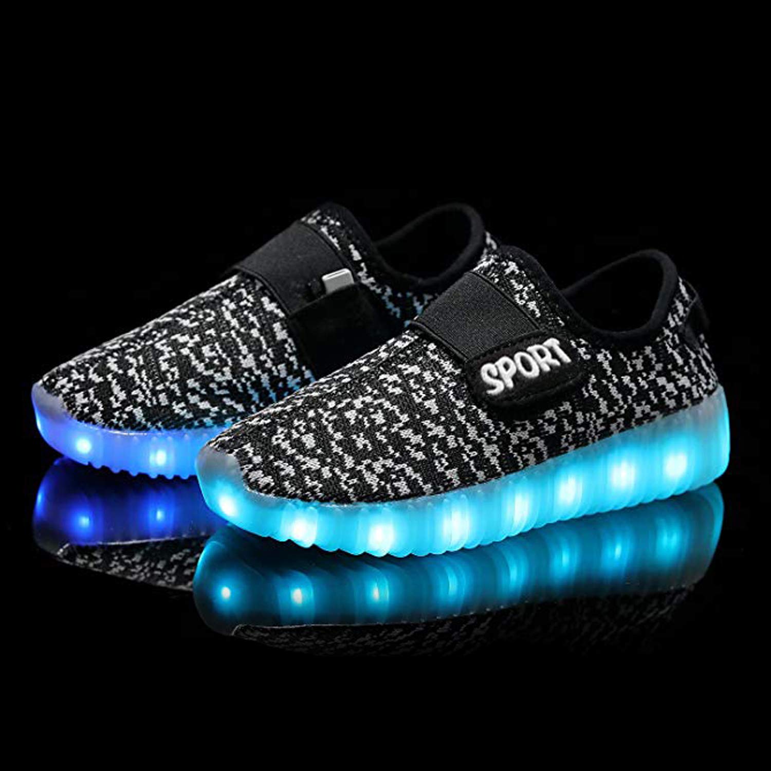 RioRand Kids Lights Up Sneakers Boys Girls Flashing Rechargeable Dance Shoes Athletic Fashion 7 Colors LED Shoes(3 M US Little Kid) Black