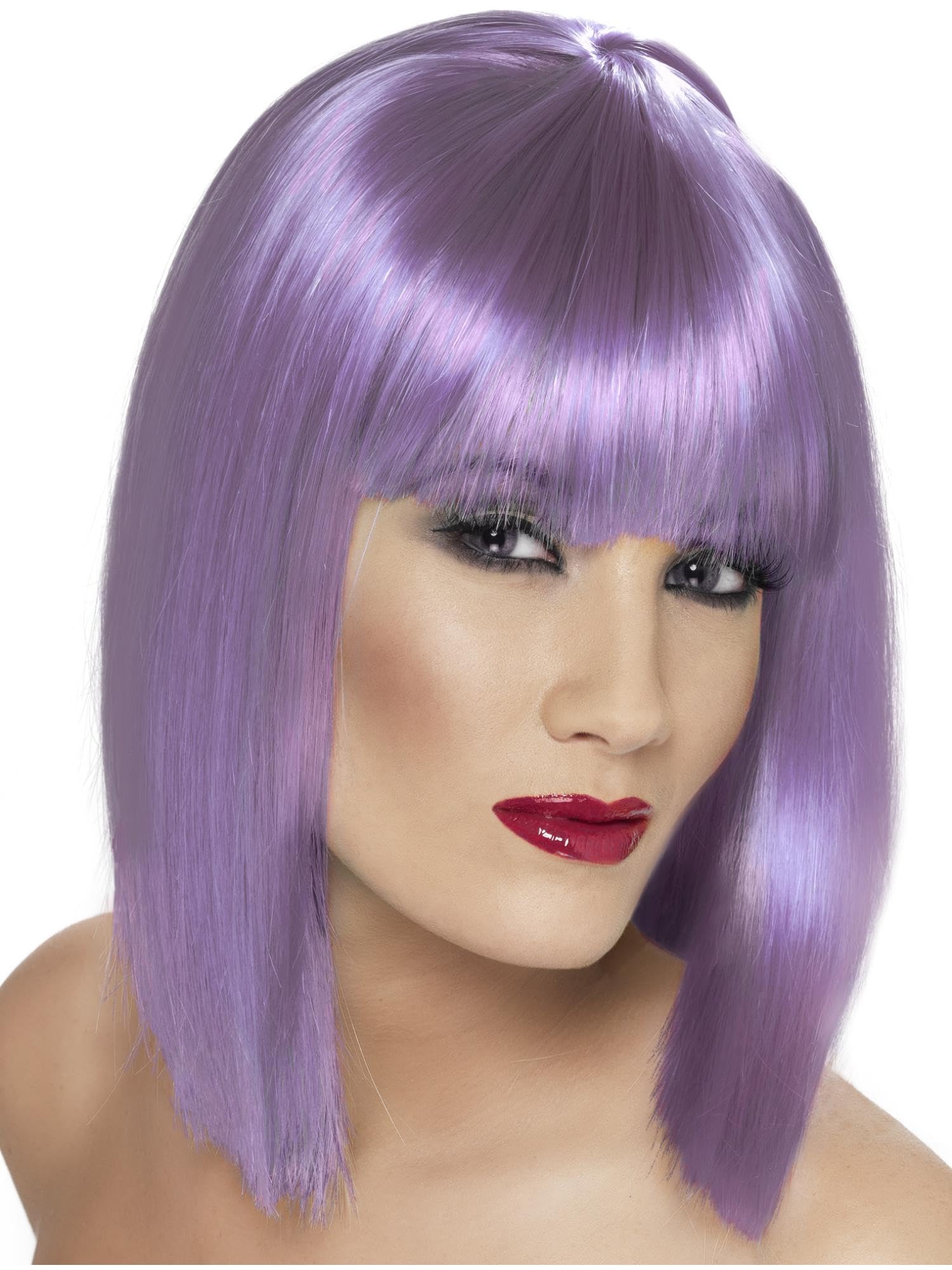 Smiffys Glam Wig, Lilac Short, Blunt with Fringe, Ladies Glamour Wigs Fancy Dress, Adult Dress Up Wigs Halloween