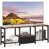 Casaottima 47" TV Stand with Open Storage Shelves up to 55 Inch TVs, Entertainment Center with Fabric Drawers, TV Console Table with Soundbar Shelf TV Stand for Living Room Bedroom, Vintage and Black