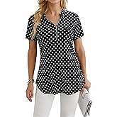 Ninedaily Women's Summer Tops Short Sleeve Casual Blouse Zip Floral Tunic Shirts