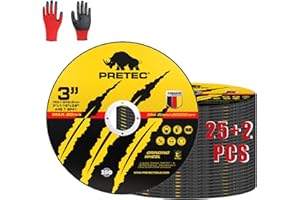 Cut Off Wheels 3",PRETEC 25+2 Pack Metal Cutting Wheel,Thin 3” Metal & Stainless Steel Fast Cutting Discs for Angle Grinder - 3/8" Arbor Hole (3" 25+2PCS)